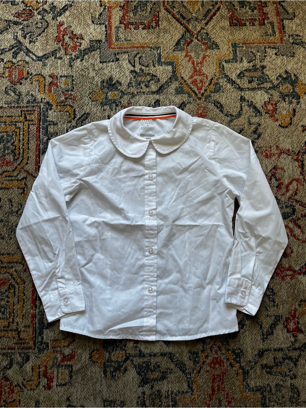 French Toast White Girls' Rounded Collar Button-Down Shirt
